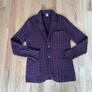 Eleventy Cable Knit Cardigan Sweater/Blazer Made in Italy Burgundy